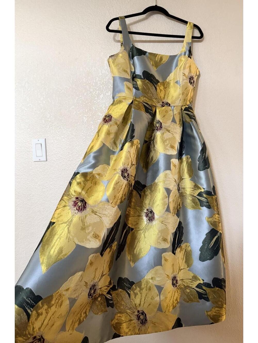 New Julia Jordan Floral Jacquard Midi Cocktail Dress In Yellow Blue Multi Sz 10 - Picture 8 of 14